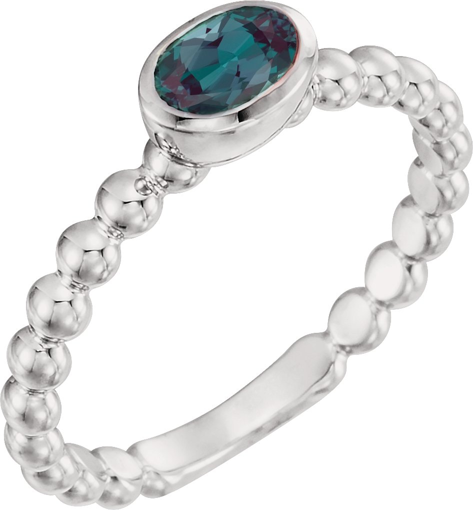 14K White Chatham Created Alexandrite Stackable Family Ring Ref 16233071