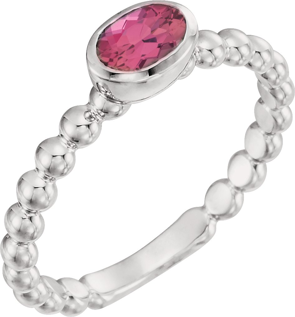 Sterling Silver Stacking Ring Set with Pink Tourmaline