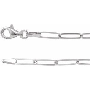 14K White 2.6 mm Elongated Link Chain 7" Bracelet
