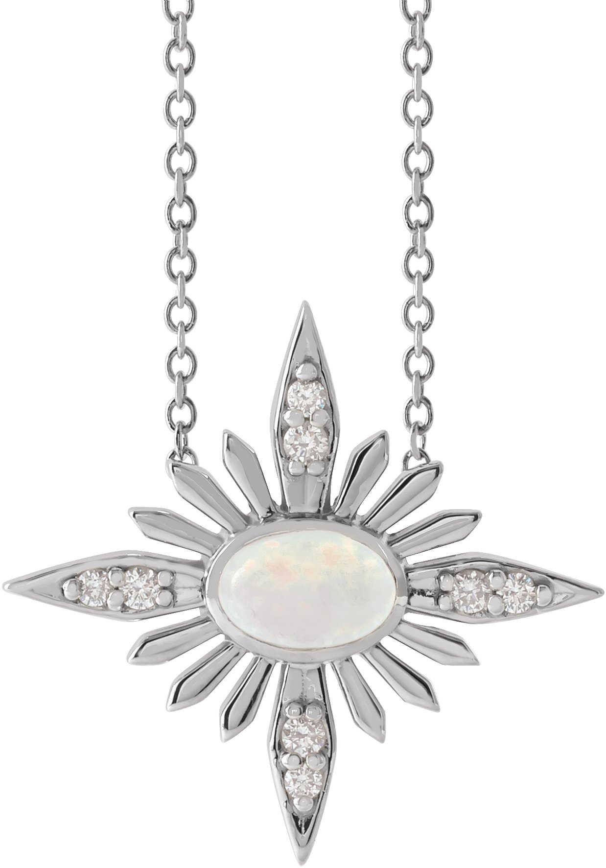 14K White Natural Ethiopian Opal & .08 CTW Natural Diamond 16-18" Necklace
