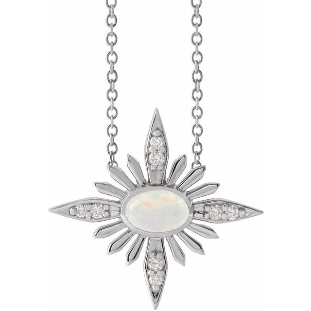 14K White Natural White Ethiopian Opal & .08 CTW Natural Diamond Celestial 16-18 Necklace