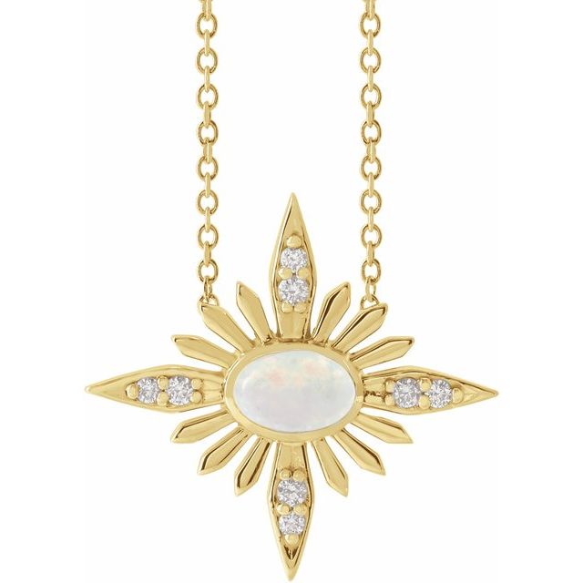 14K Yellow Natural White Ethiopian Opal & .08 CTW Natural Diamond Celestial 16-18 Necklace