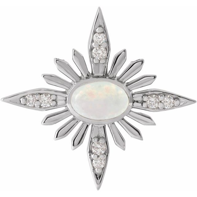14K White Natural Ethiopian Opal & .08 CTW Natural Diamond Pendant