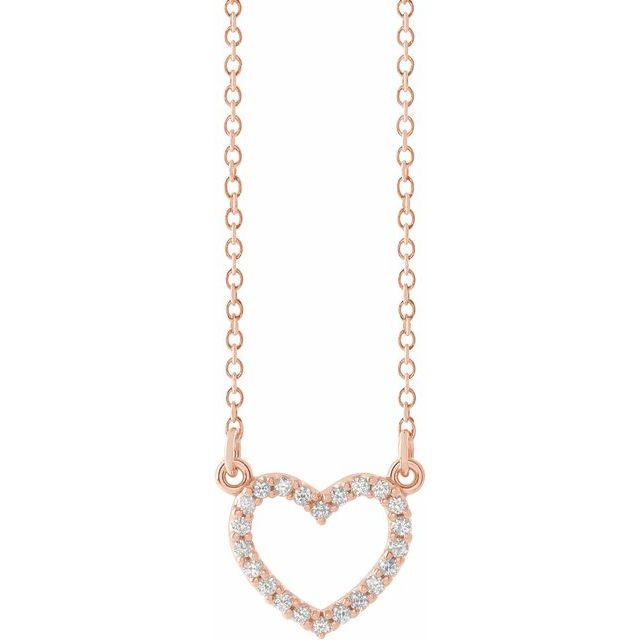 14K Rose 1/8 CTW Natural Diamond Petite Heart 16" Necklace  