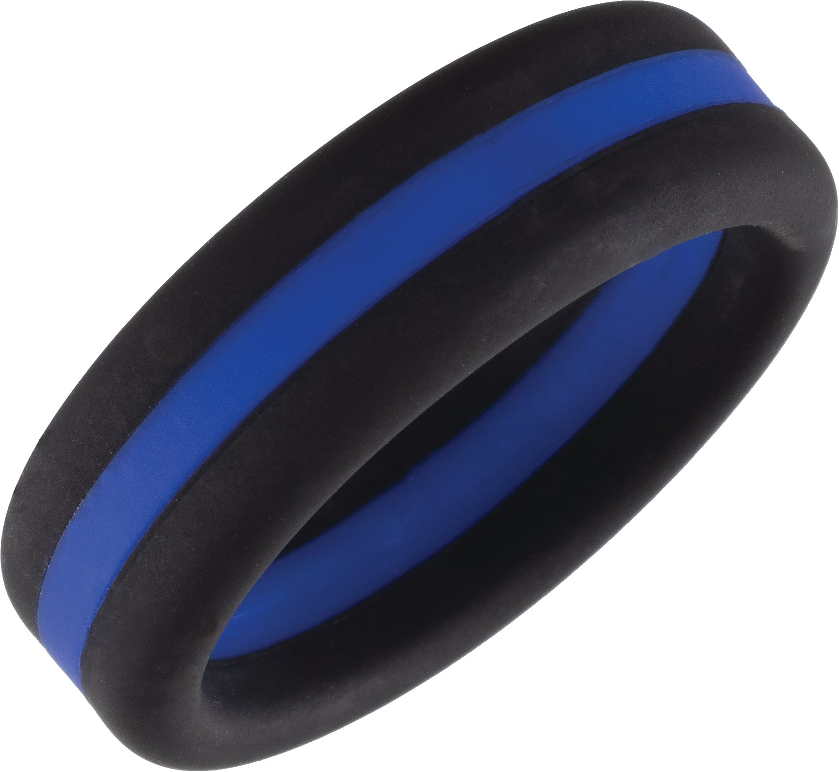Black with Blue Stripe Silicone 8 mm Comfort-Fit Half Round Band Size 10