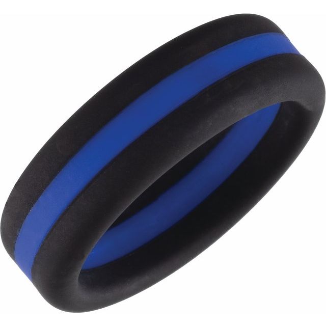 Black with Blue Stripe Silicone Dome Comfort-Fit Band Size 13