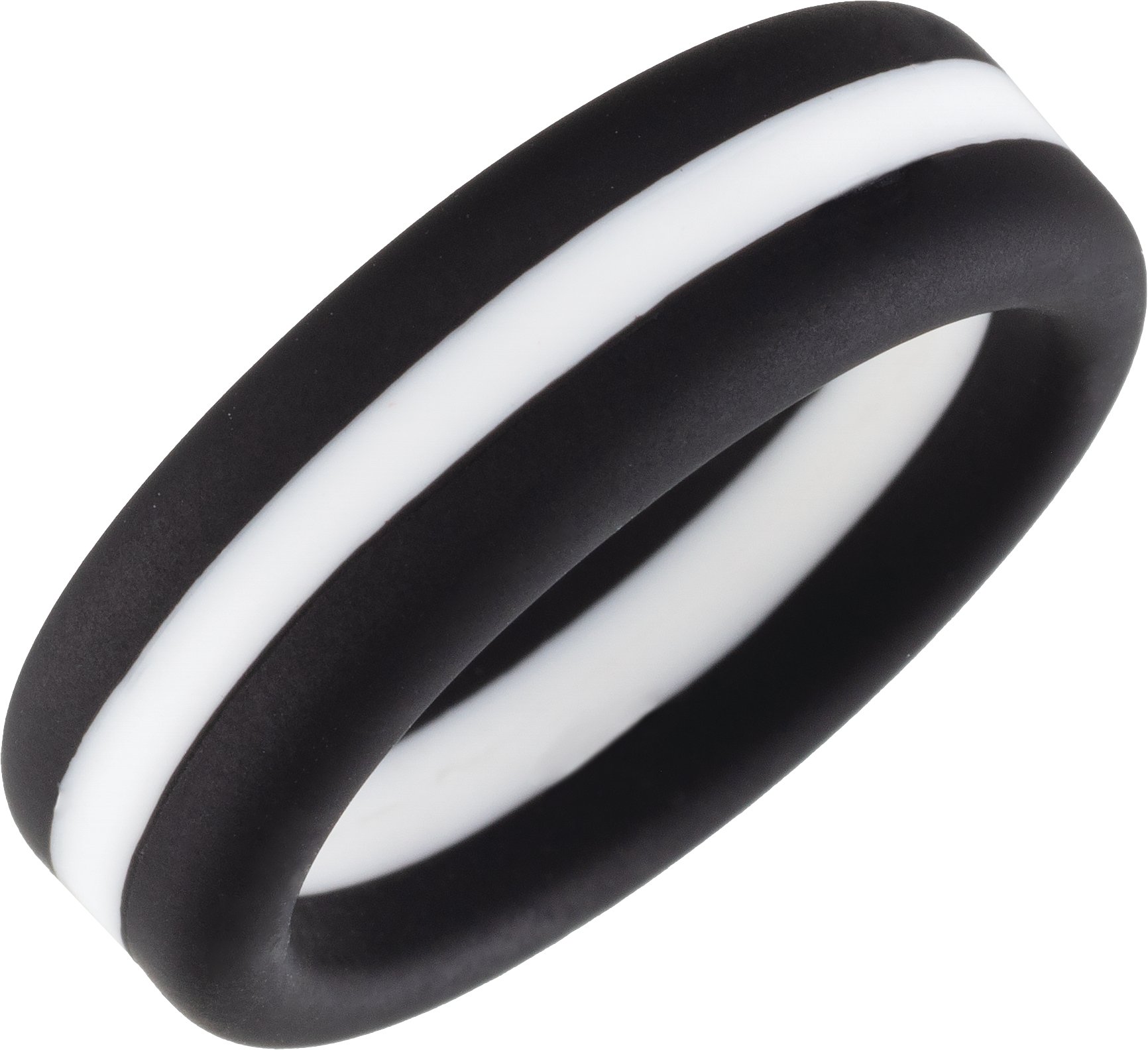 Black with White Stripe Silicone 8 mm Comfort-Fit Half Round Band Size 10