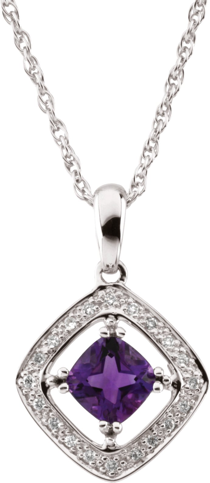 14K White 6x6 mm Square Amethyst and .10 CTW Diamond 18 inch Necklace Ref 2431718