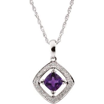 14K White 6x6 mm Square Amethyst and .10 CTW Diamond 18 inch Necklace Ref 2431718