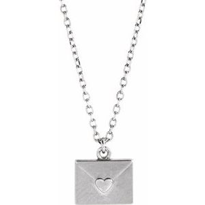 14K White Heart Envelope 16-18" Necklace