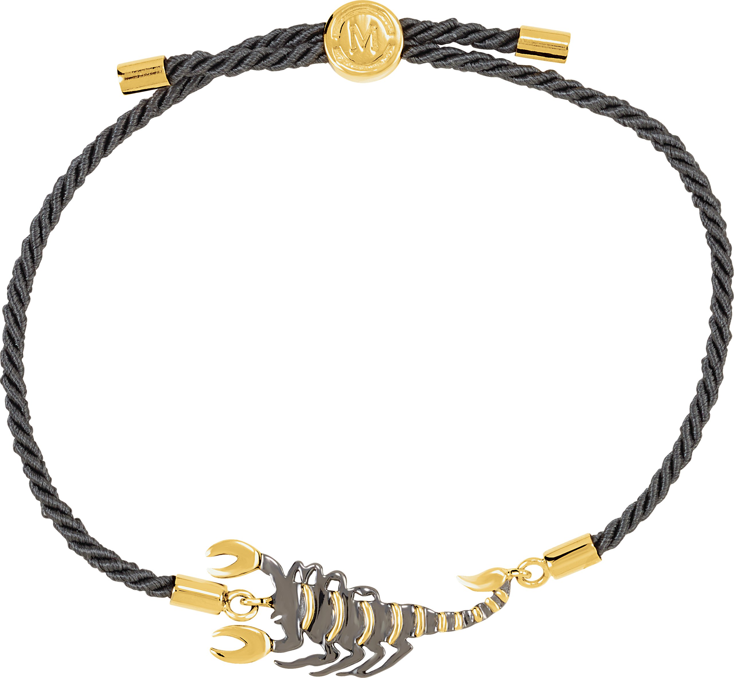 18K Yellow Vermeil & Black Rhodium-Plated Scorpion Symbol for Passion Black Satin 8" Bracelet  