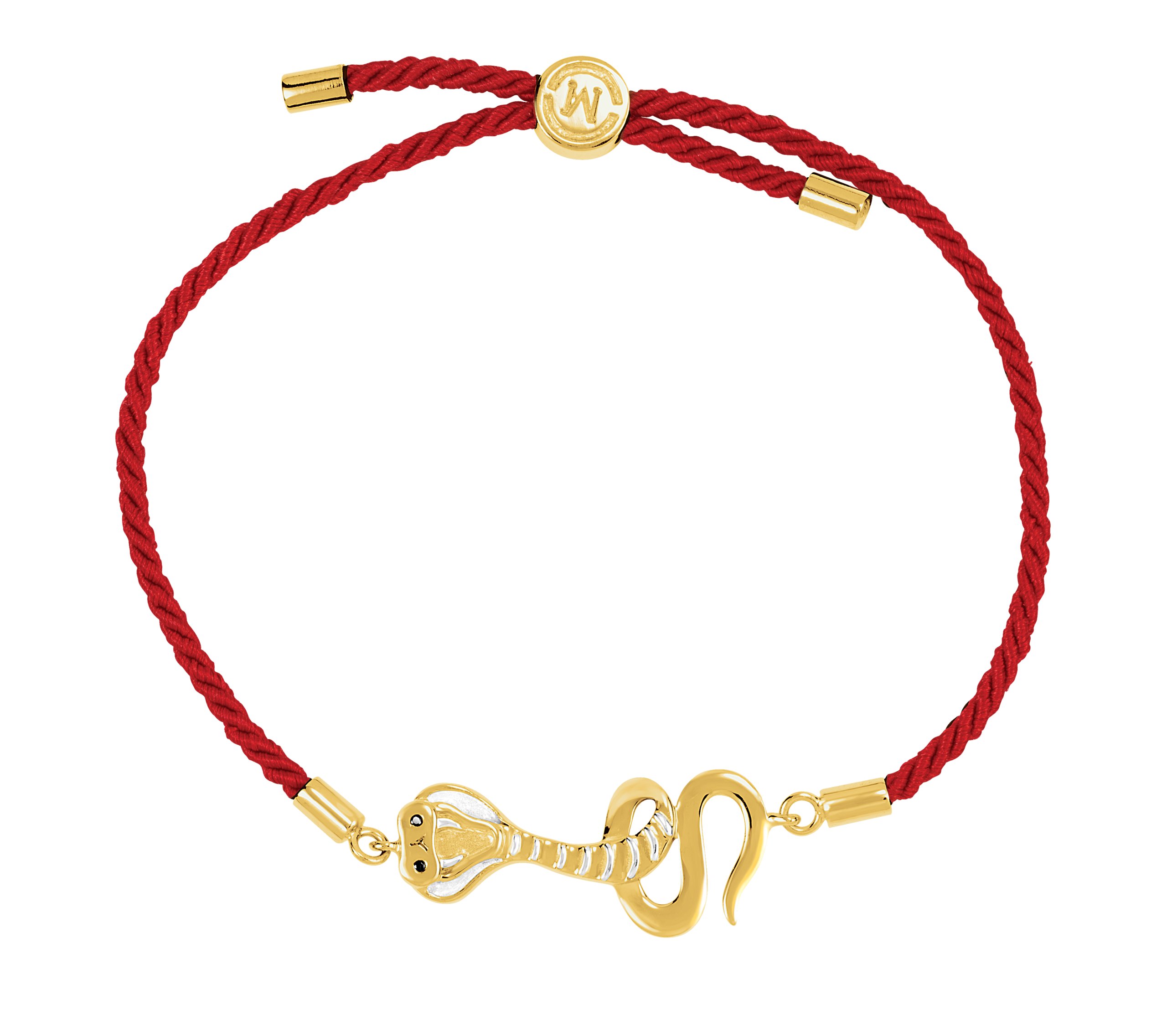 18K Yellow Vermeil Serpent Symbol for Temptation Red Satin 8" Bracelet  