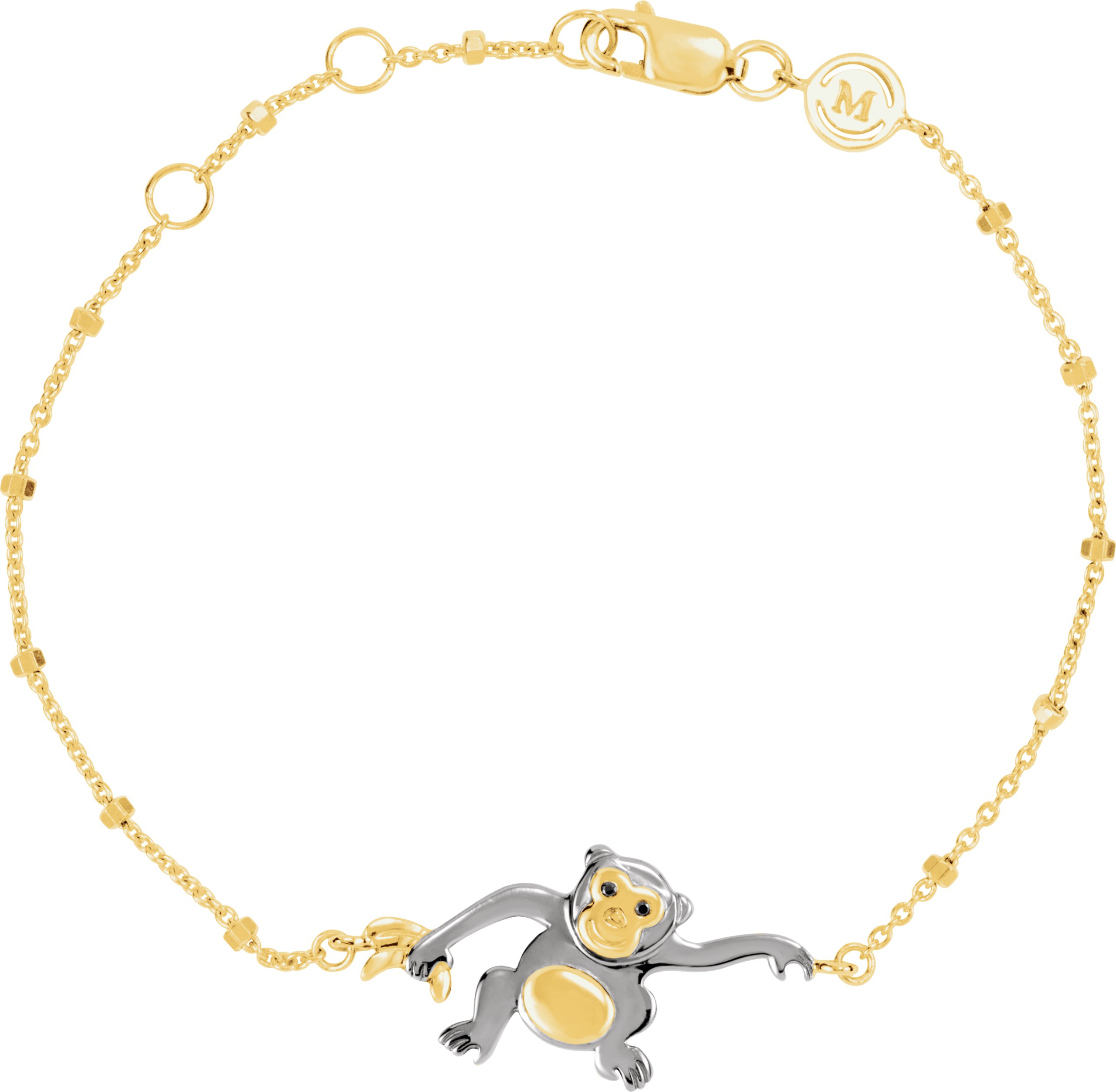 18K Yellow Vermeil & Black Rhodium-Plated Monkey Symbol for Mischief 7 1/2" Bracelet  