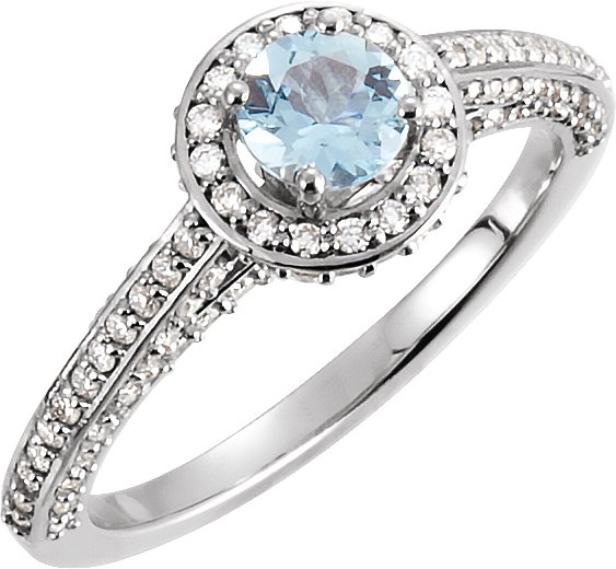 14K White Natural Aquamarine & 5/8 CTW Natural Diamond Engagement Ring 