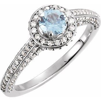 14K White Aquamarine and .625 CTW Diamond Engagement Ring Ref 4428007