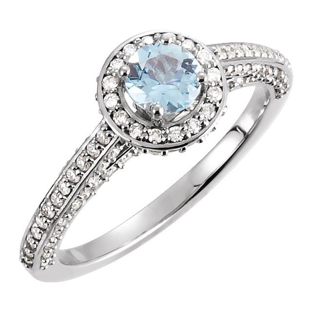 14K White Natural Aquamarine & 5/8 CTW Natural Diamond Engagement Ring 