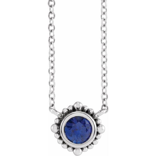 Sterling Silver 3 mm Natural Blue Sapphire Beaded Bezel-Set 18" Necklace