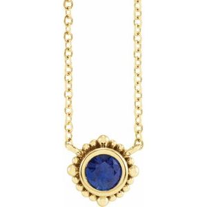 14K Yellow 3 mm Natural Blue Sapphire Beaded Bezel-Set 18" Necklace