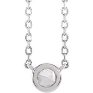 14K White 1/3 CT Rose-Cut Natural Diamond Bezel-Set 18" Necklace