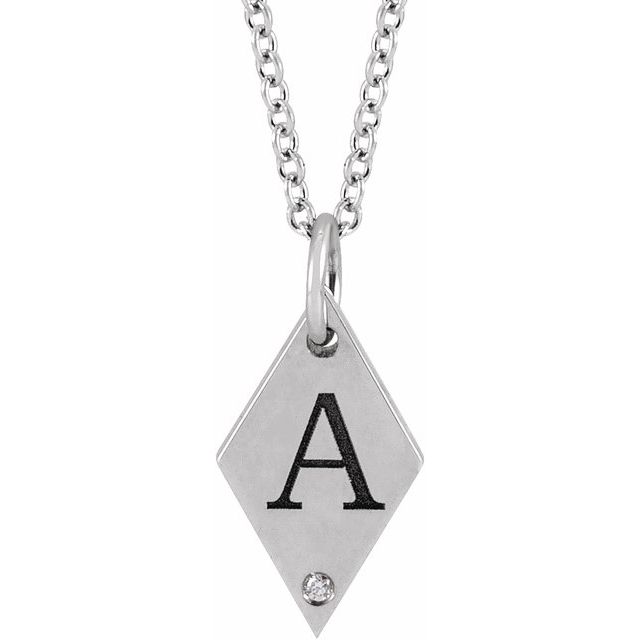 14K White .005 CT Natural Diamond Rhombus 16-18 Necklace 