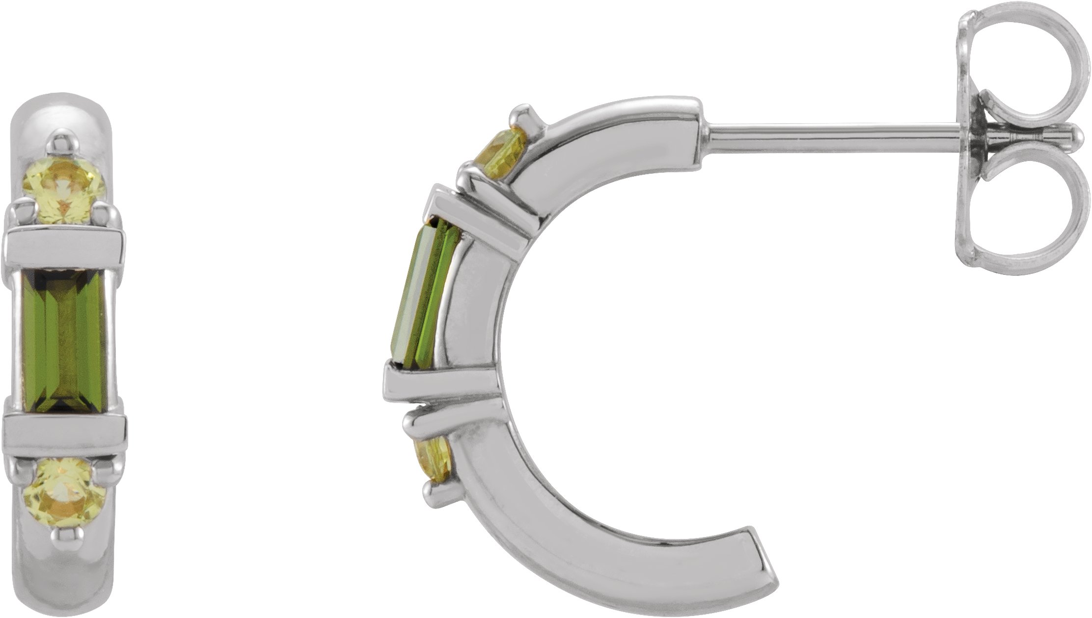 14K White Natural Green Tourmaline Hoop Earrings