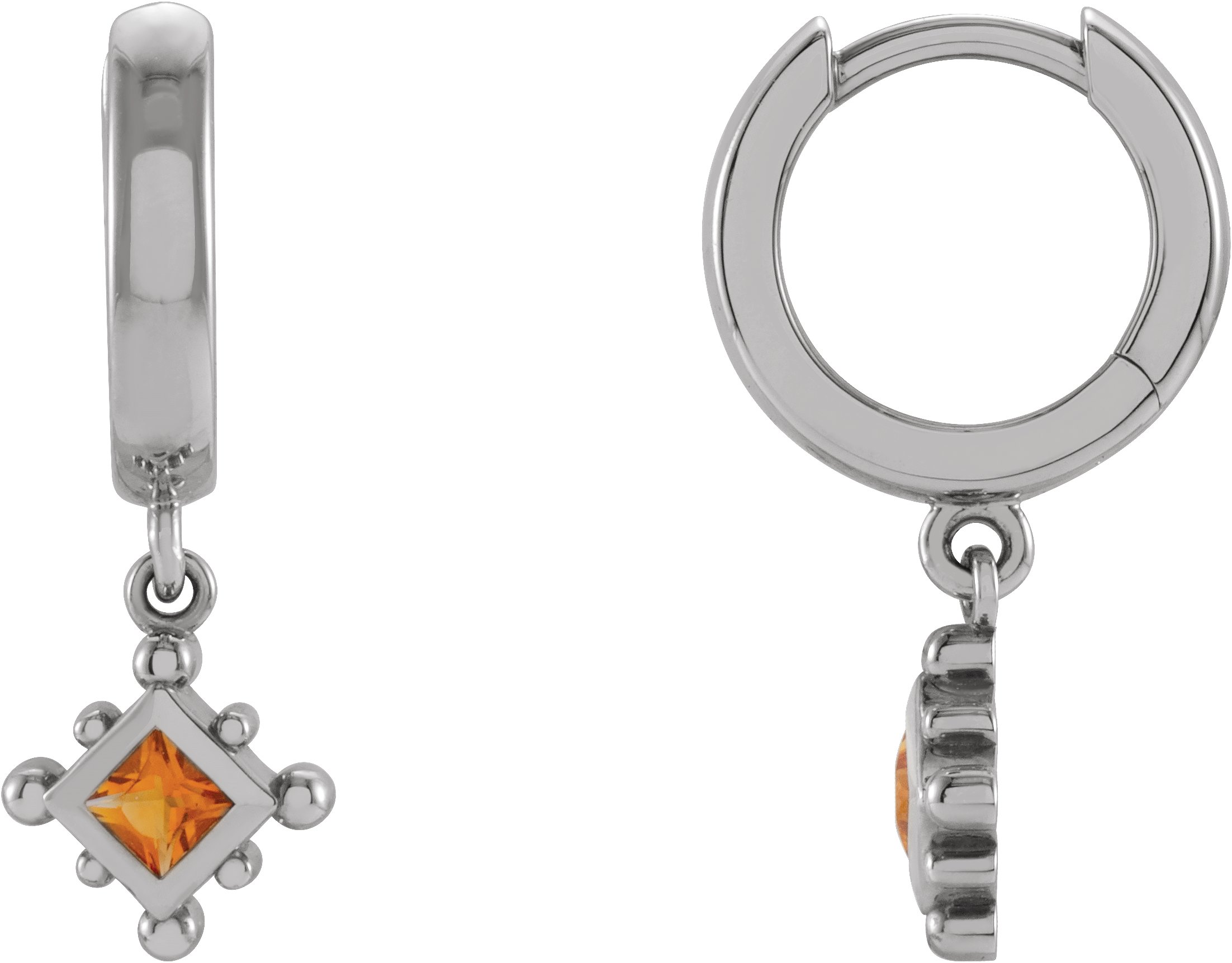 Sterling Silver Natural Citrine Beaded Bezel Set Hoop Earrings Ref 18069118