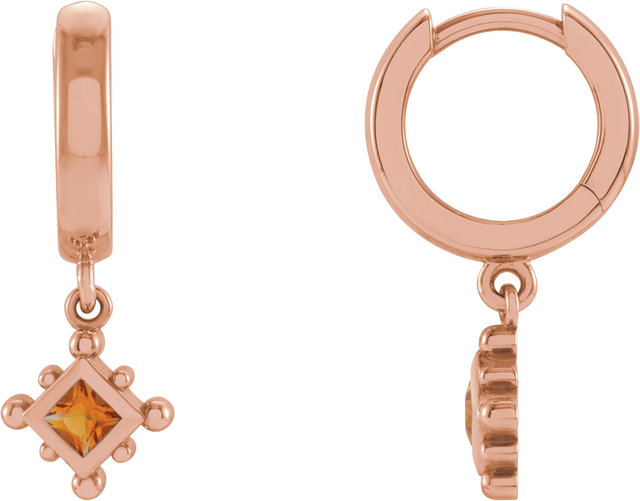 14K Rose Natural Citrine Beaded Bezel Set Hoop Earrings Ref 18069143