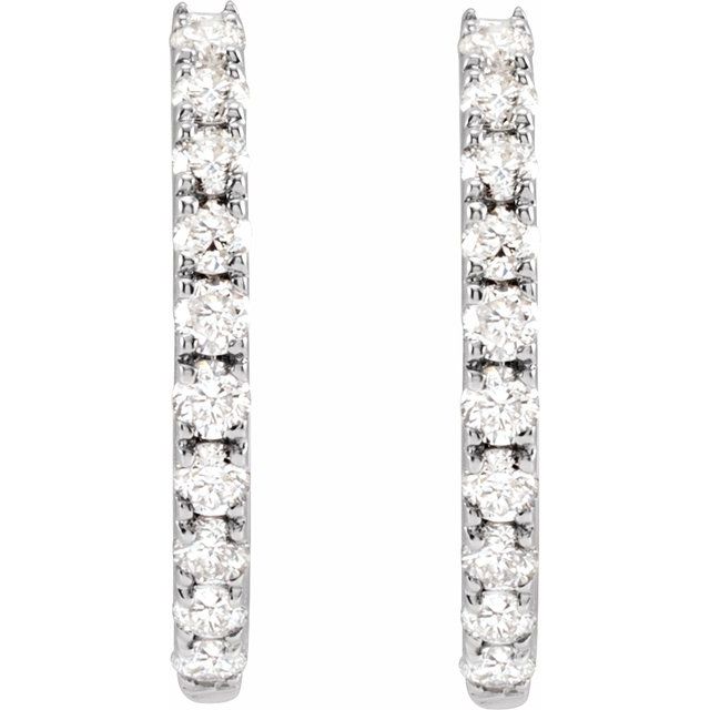 14K White 1/4 CTW Lab-Grown Diamond 14 mm Hoop Earrings