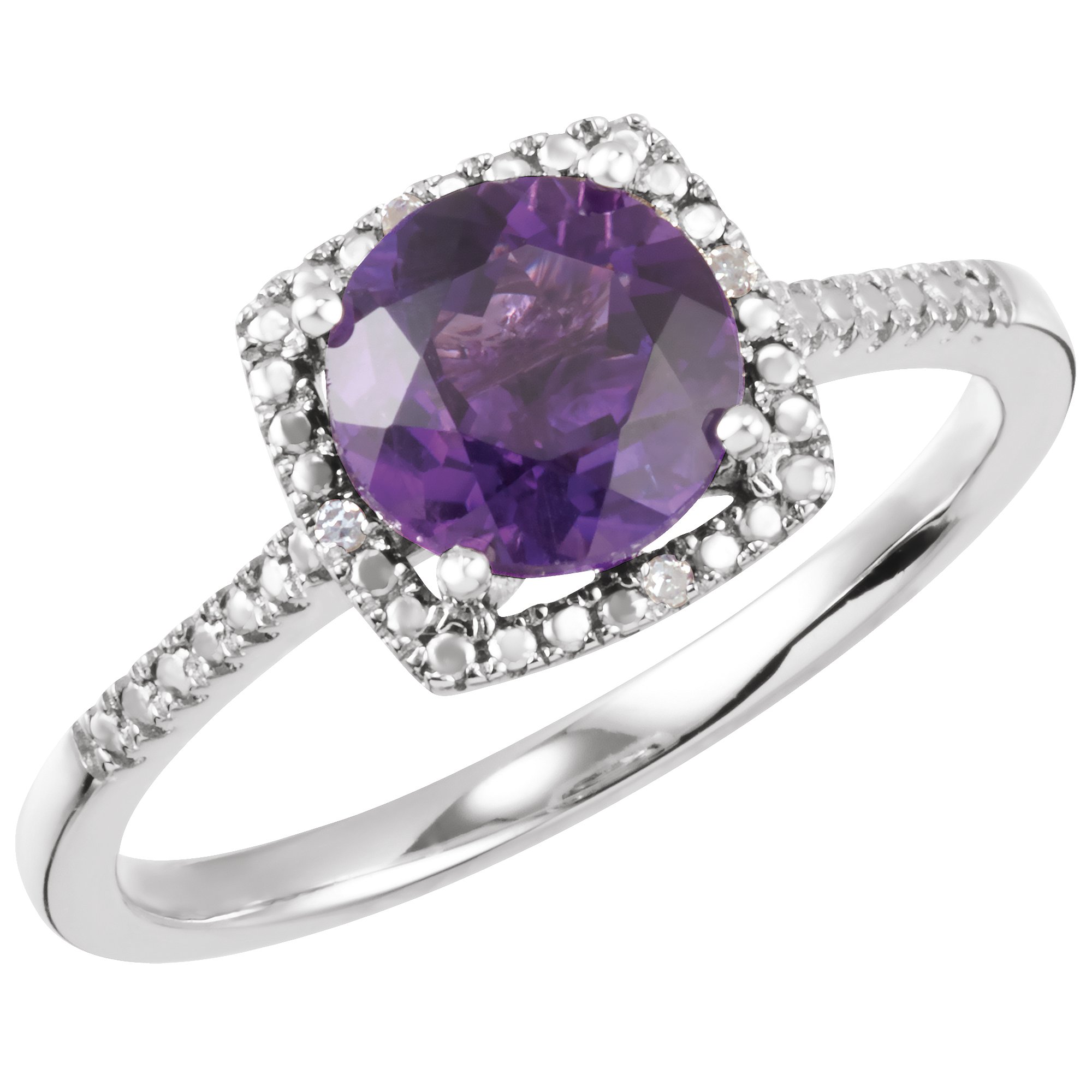 Sterling Silver Natural Amethyst & .01 CTW Natural Diamond Ring <br>(Size 5)