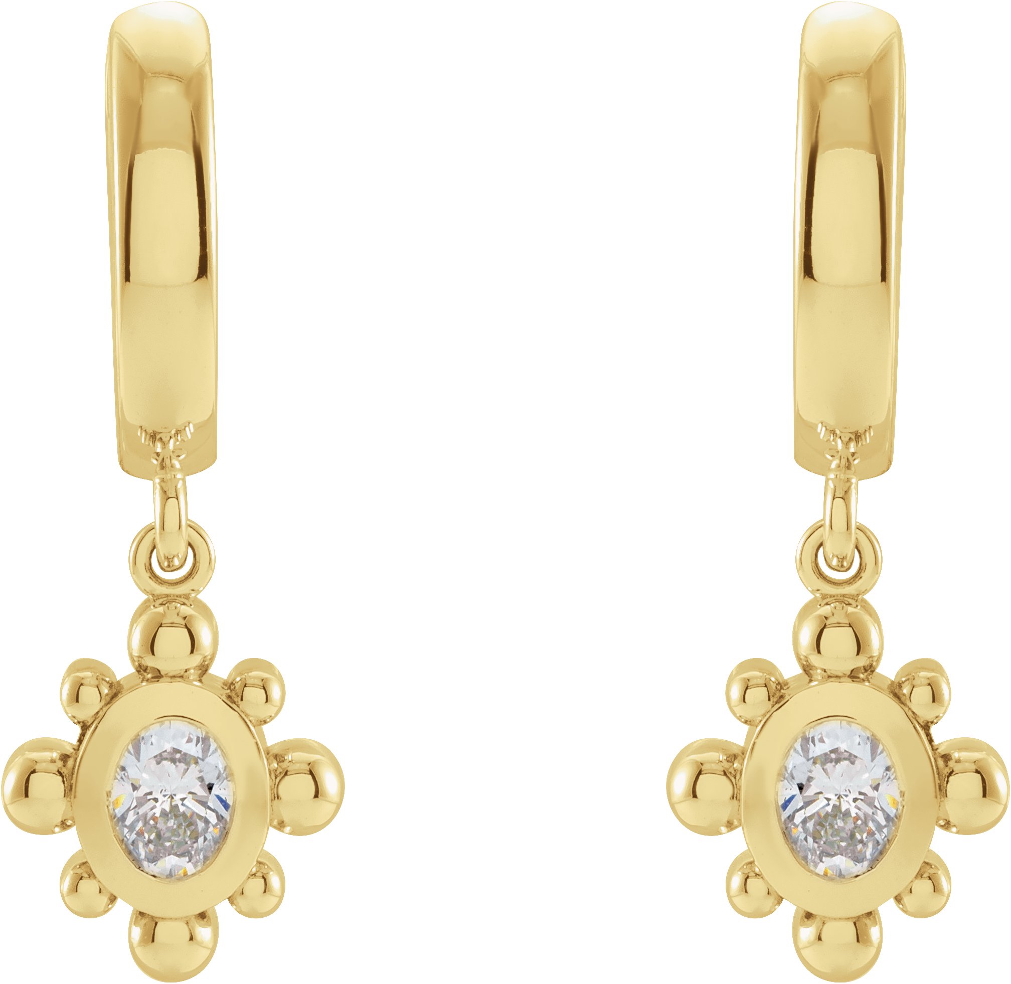 14K Yellow 1/3 CTW Natural Diamond Beaded Bezel-Set Hinged Hoop Earrings