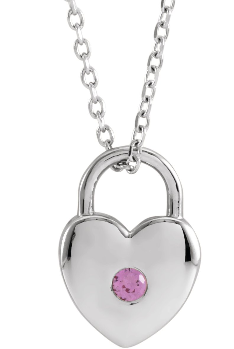Sterling Silver Natural Pink Sapphire Heart Lock 18" Necklace