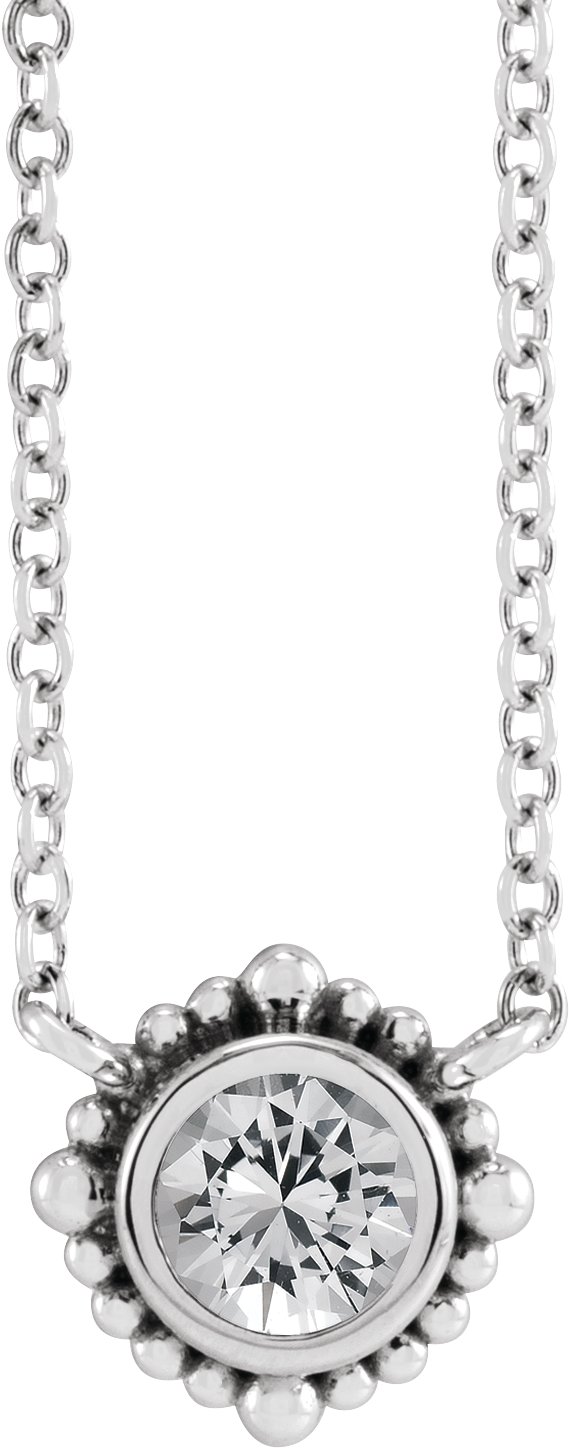 Sterling Silver 4.5 mm Natural White Sapphire Beaded Bezel-Set 18" Necklace