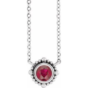 Sterling Silver 3 mm Natural Ruby Beaded Bezel-Set 18" Necklace