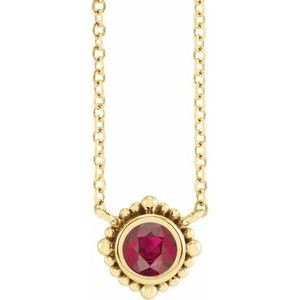 14K Yellow 4 mm Natural Ruby Beaded Bezel-Set 18" Necklace