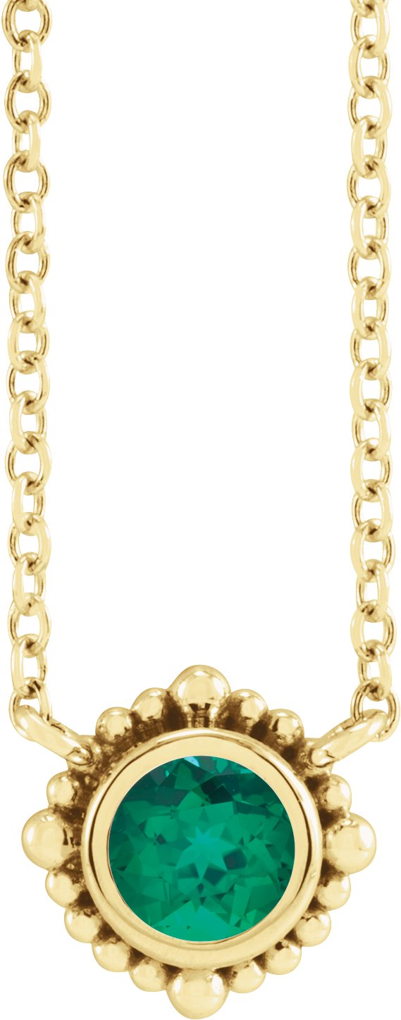 14K Yellow 3 mm Natural Emerald Beaded Bezel-Set 18" Necklace