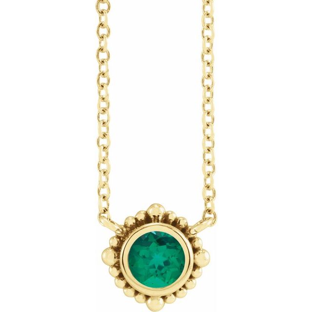 14K Yellow 3 mm Natural Emerald Beaded Bezel-Set 18 Necklace
