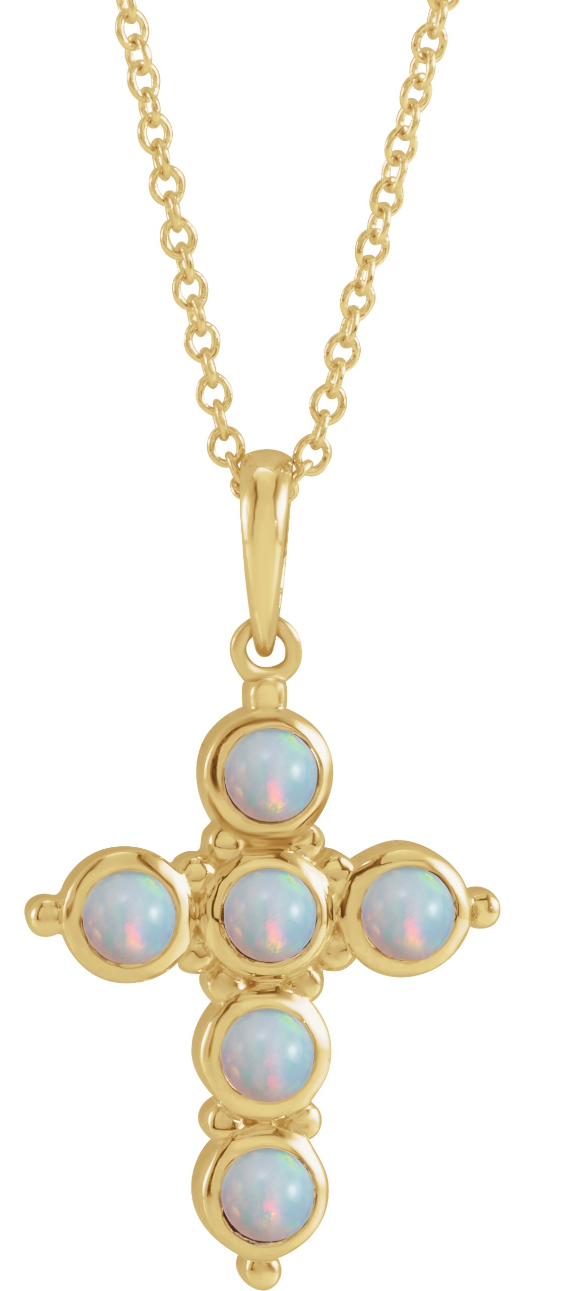 14K Yellow Natural White Ethiopian Opal Cross 16-18" Necklace