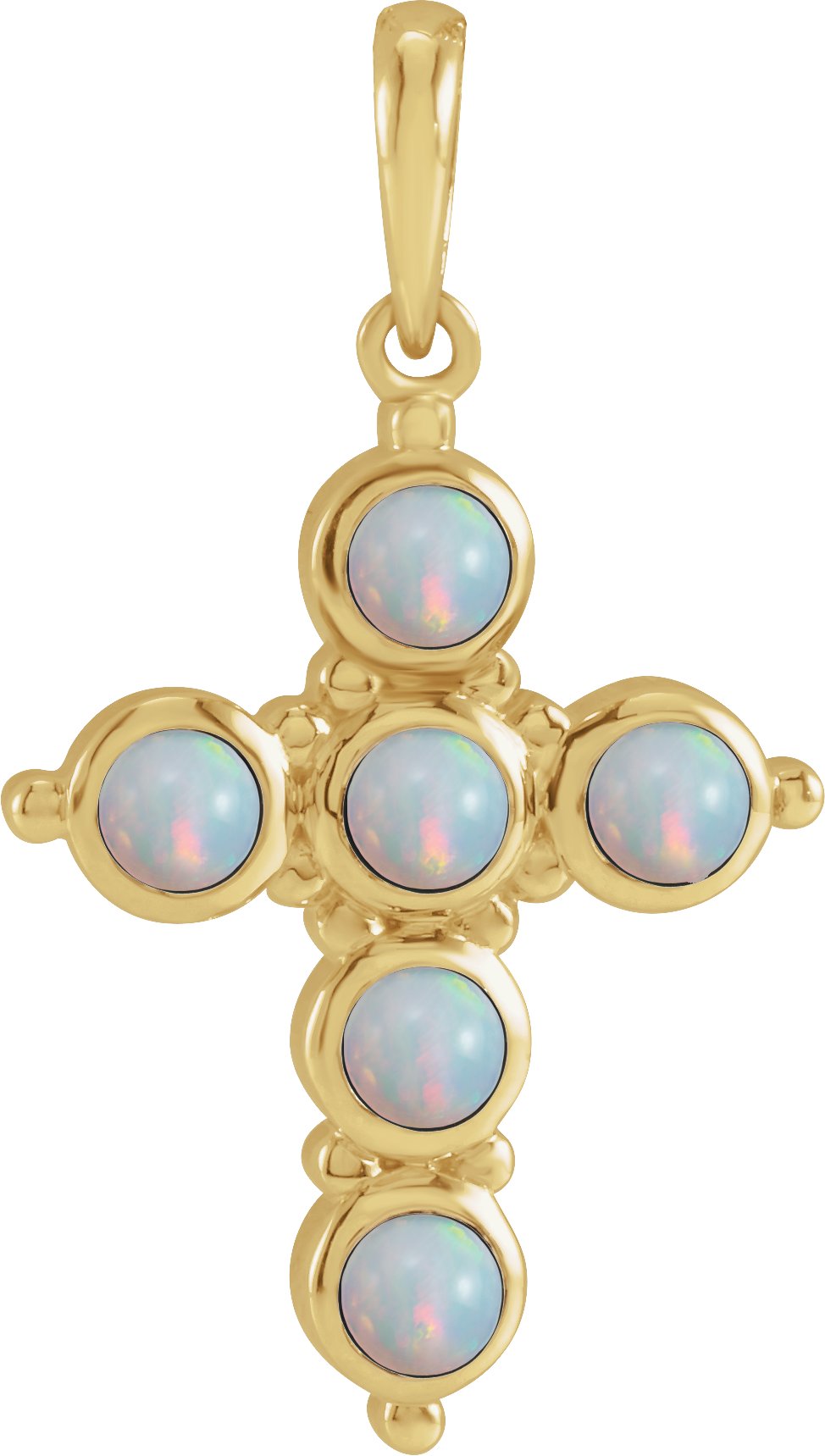 14K Yellow Natural White Ethiopian Opal Cross Pendant