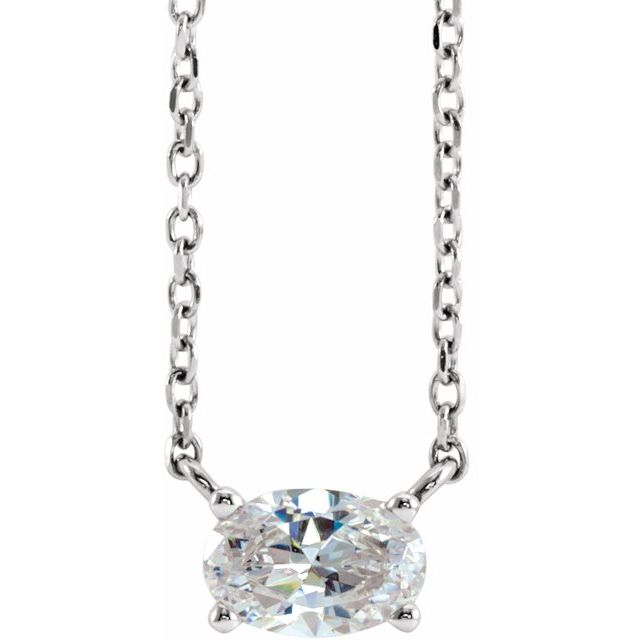 14K White 3/8 CT Natural Diamond Solitaire 16-18" Necklace