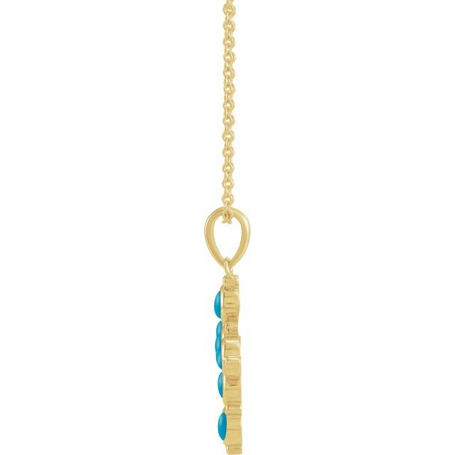14K Yellow Natural Turquoise Cross 16-18 Necklace