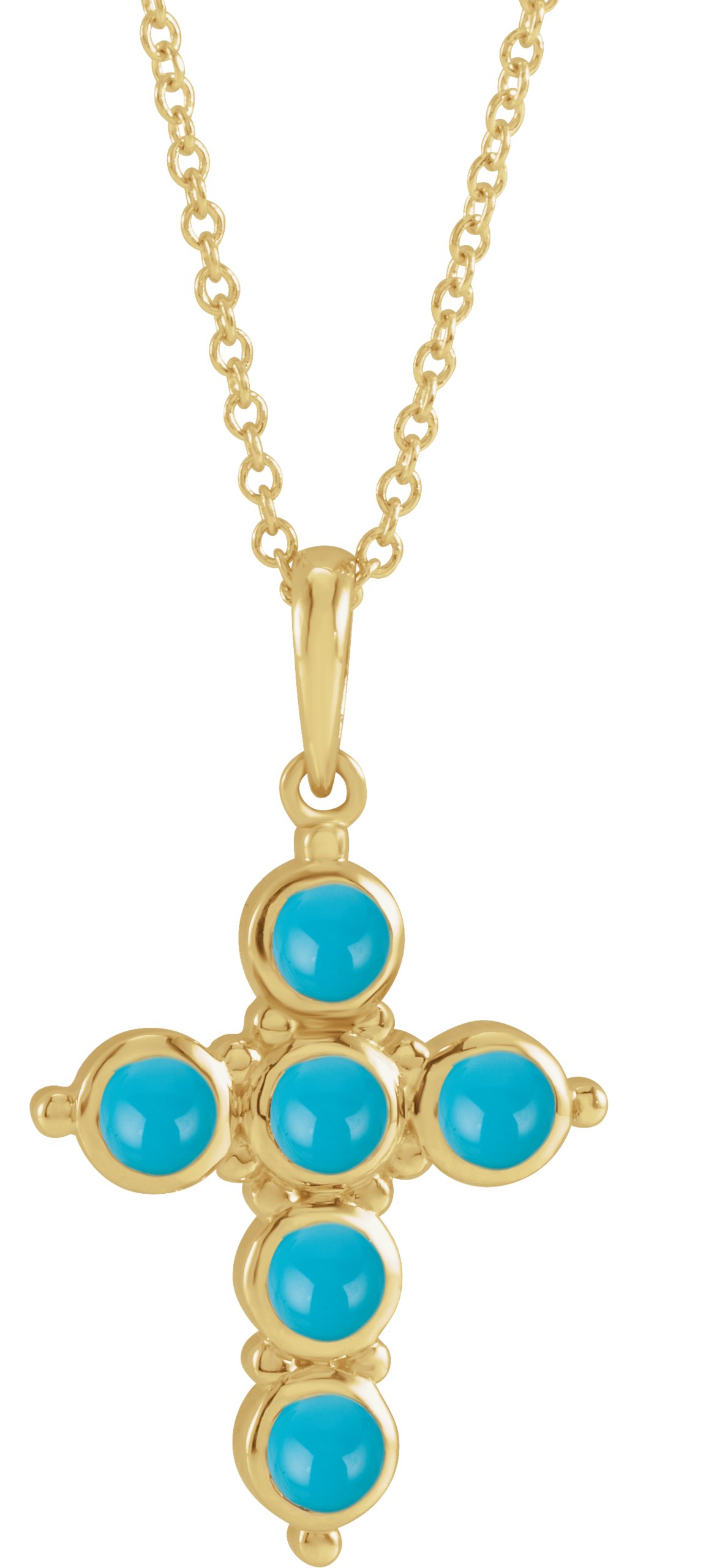 14K Yellow Natural Turquoise Cross 16-18" Necklace