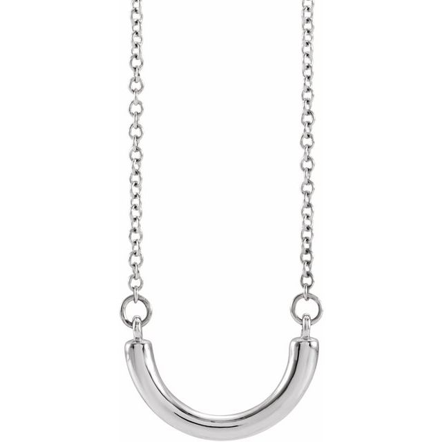 14K White 9.6x5.7 mm Curved Bar 18" Necklace