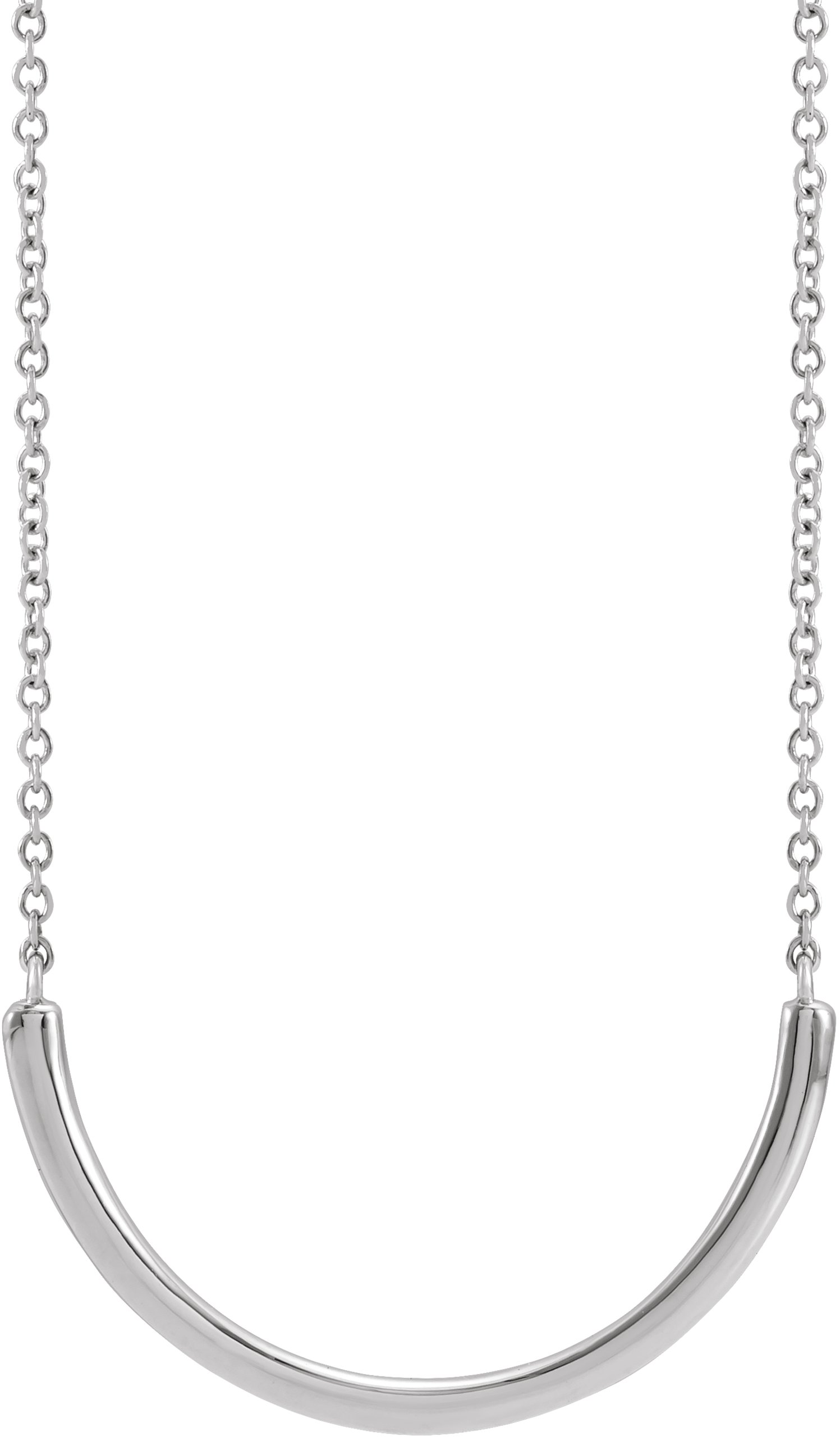 14K White 22.2x9.3 mm Curved Bar 18 Necklace