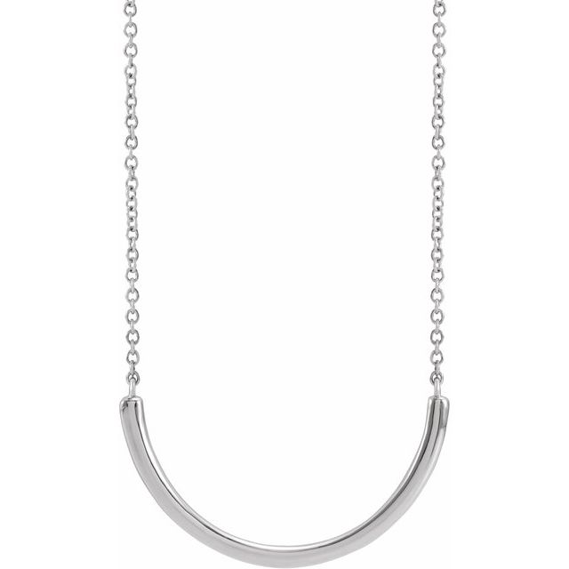 14K White 22.2x9.3 mm Curved Bar 18 Necklace