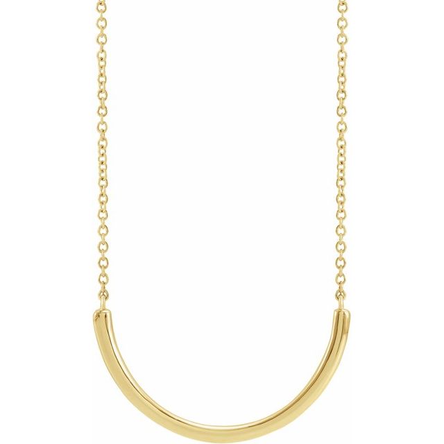 14K Yellow 22.2x9.3 mm Curved Bar 18" Necklace