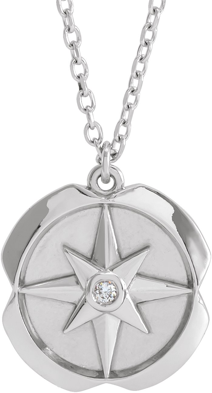14K White .01 CT Natural Diamond Star 16-18" Necklace