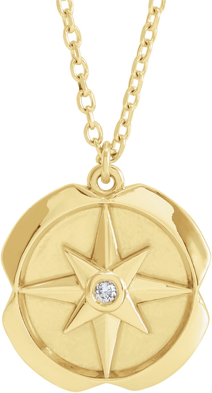 14K Yellow .01 CT Natural Diamond Star 16-18" Necklace