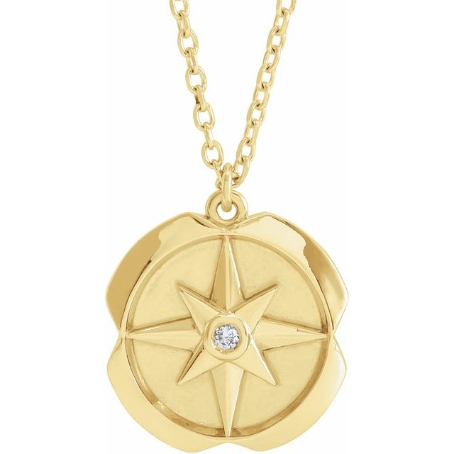 14K Yellow .01 CT Natural Diamond Celestial Medallion 16-18 Necklace