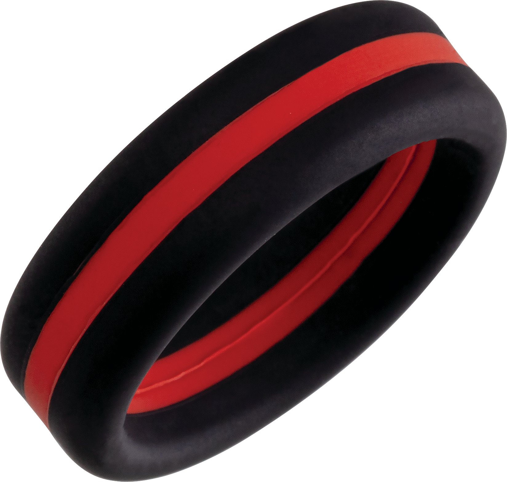 Black with Red Stripe Silicone 8 mm Comfort-Fit Half Round Band Size 10