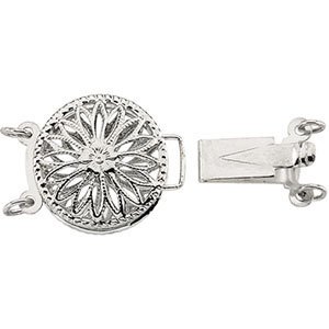 14K White 12.5 mm Filigree 2-Strand Box Clasp